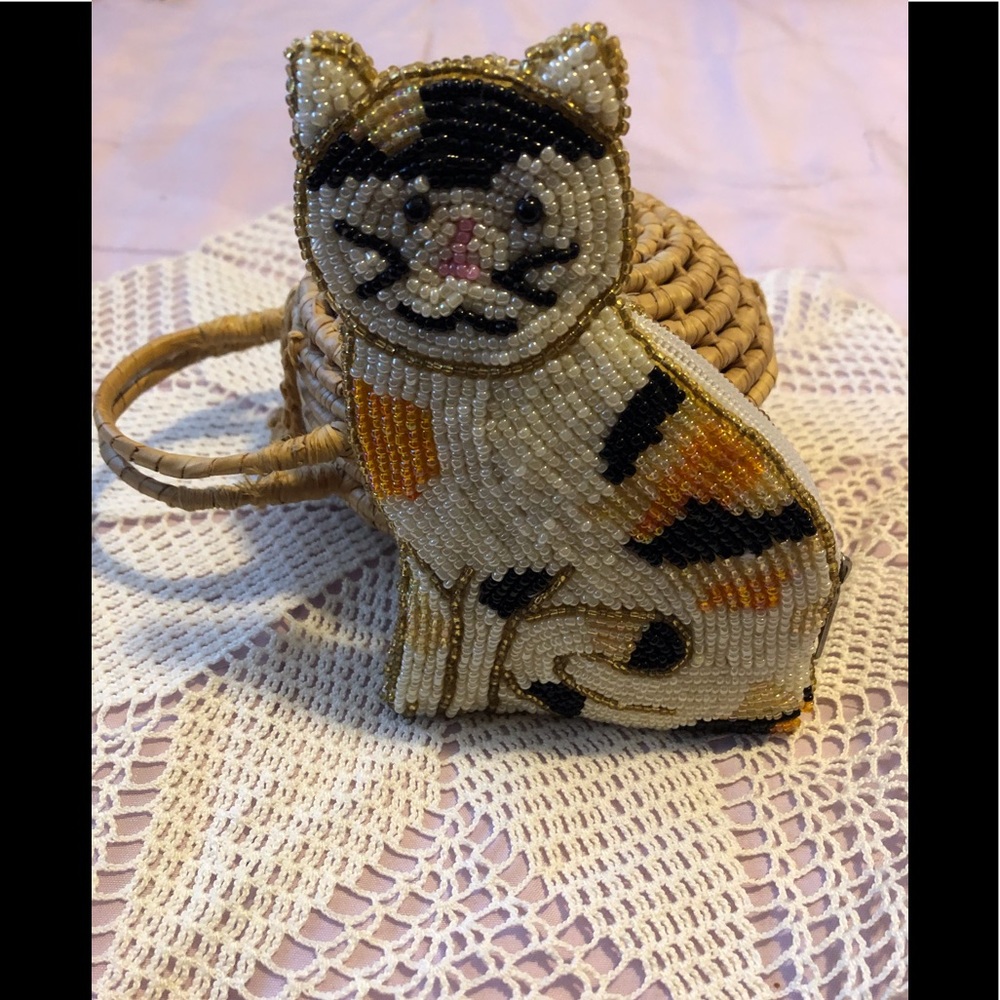 Eye catching VTG Beaded Cat Coin purse - Picture 3 of 12